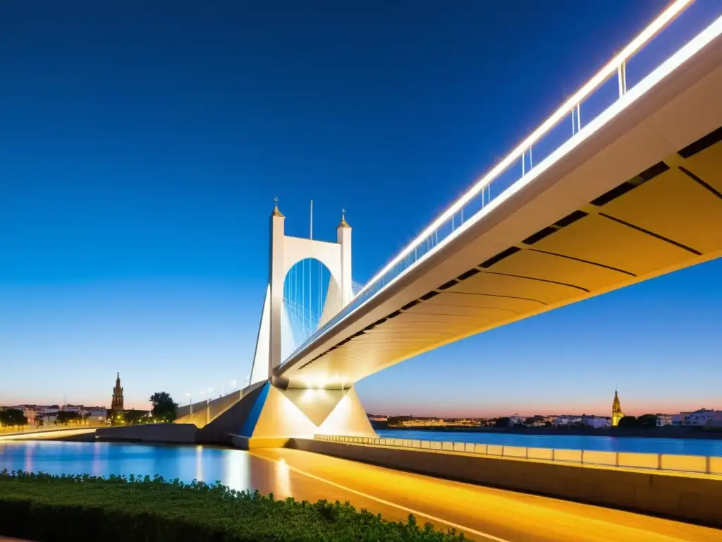 Vista impactante de la arquitectura futurista del Puente de Alamillo en Sevilla, resaltando su diseño innovador y su impacto en la ciudad