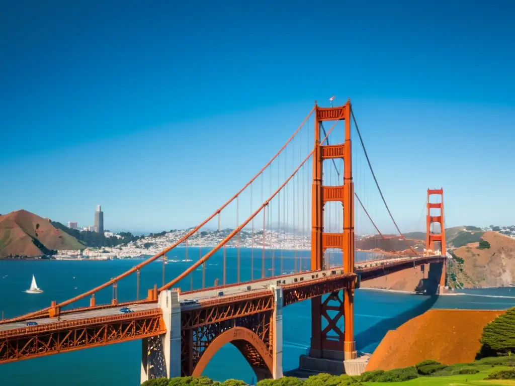 Vista impactante del icónico Puente Golden Gate en San Francisco, resaltando su arquitectura y escala impresionante