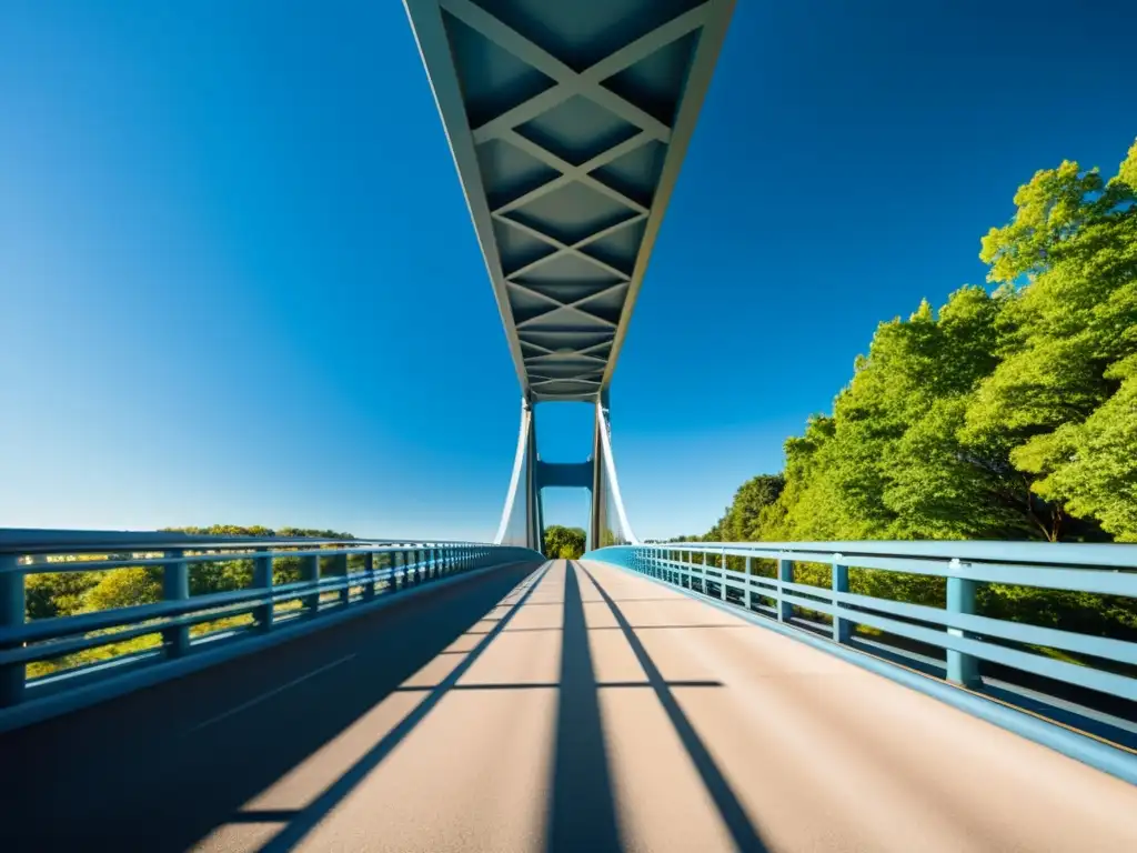 Vista impactante de un puente elegante y su entorno natural, resaltando la arquitectura y la armonía con la naturaleza