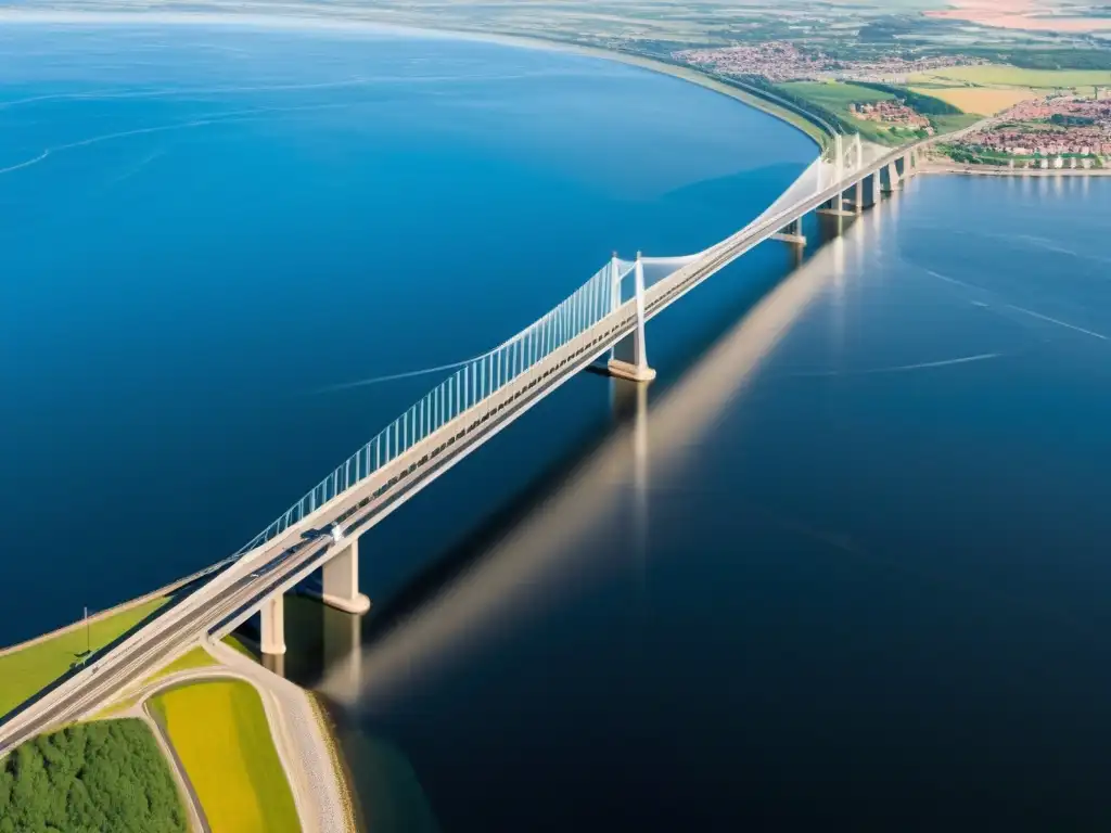 Innovación en el Puente Øresund: Una vista impresionante de la arquitectura y la ingeniería, destacando la integración con el entorno natural