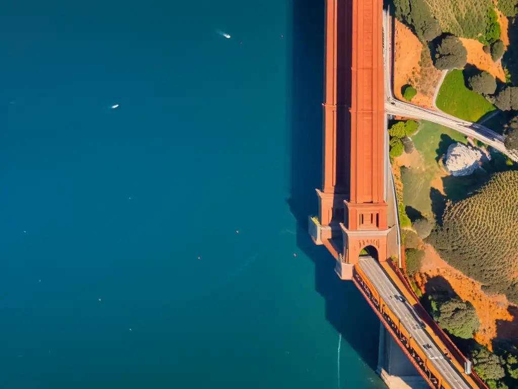 Vista impresionante de la arquitectura de puentes impresionantes del Puente Golden Gate, con detalles precisos y majestuosos