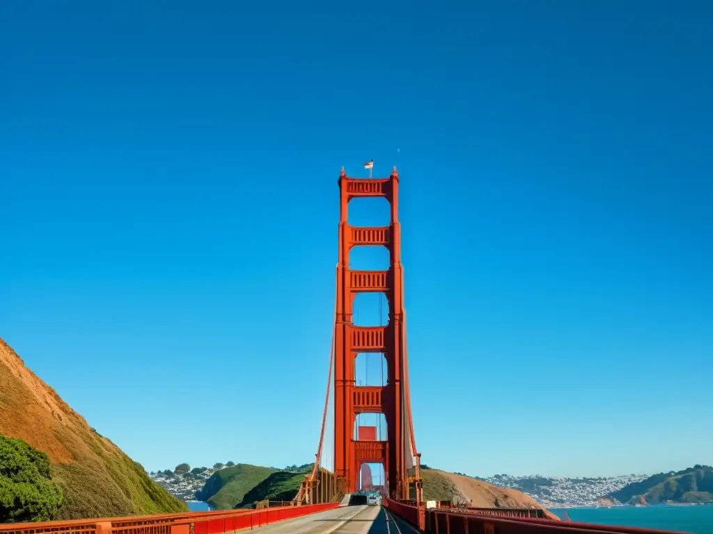 Vista impresionante de la icónica arquitectura de puentes icónicos del Puente Golden Gate en San Francisco, California