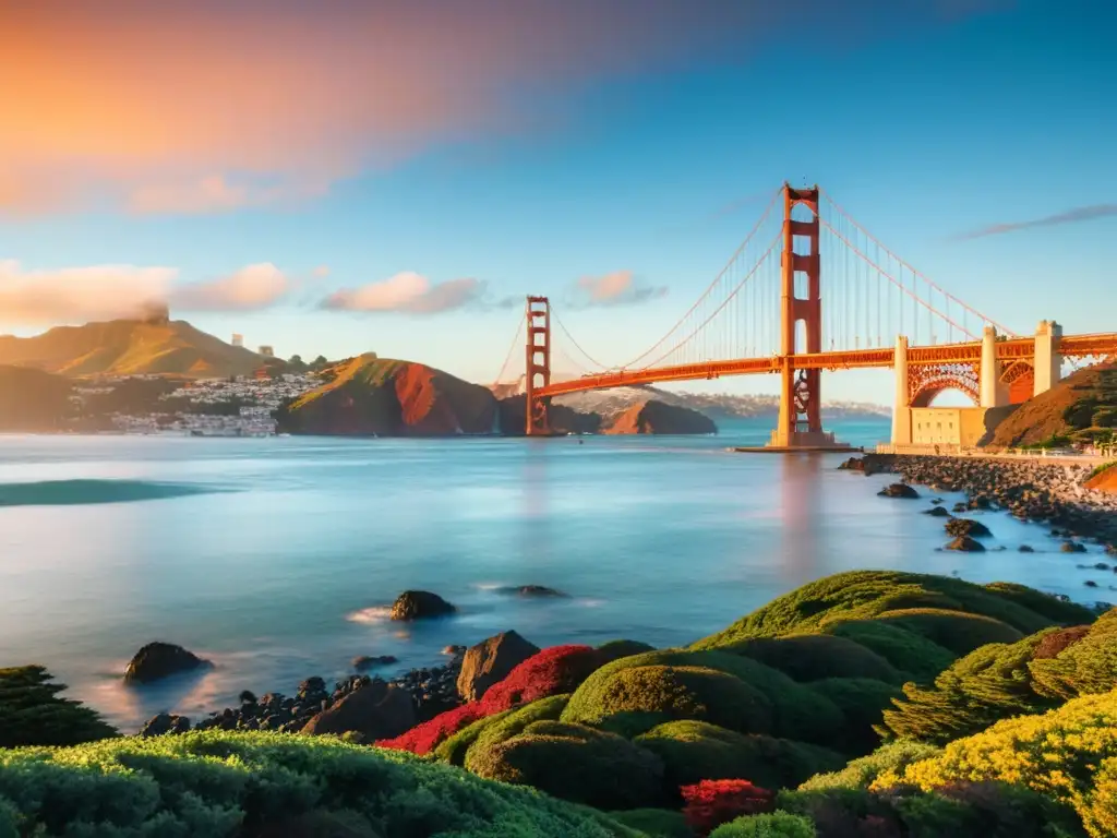 Una vista impresionante del Puente Golden Gate al atardecer