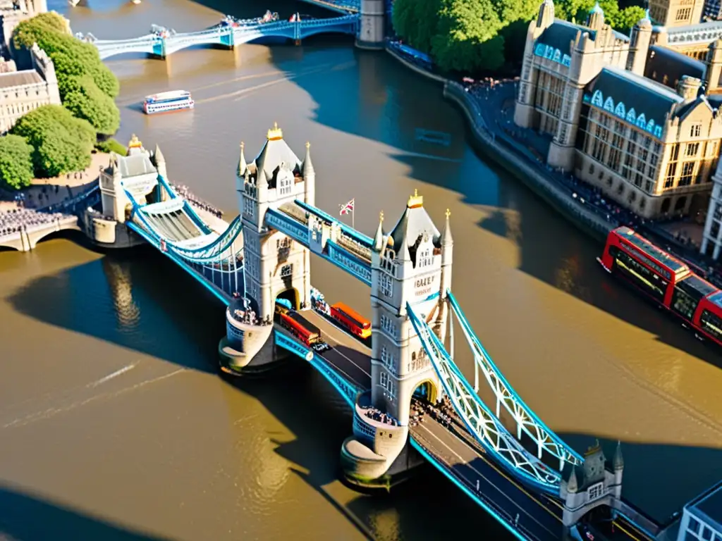 Vista impresionante del Tower Bridge en Londres, bañado por la luz del sol