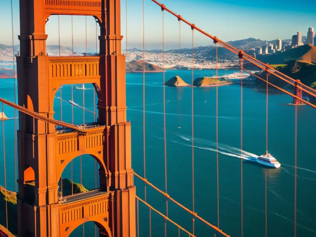 Vista impresionante del Puente Golden Gate en San Francisco, destacando sus detalles arquitectónicos