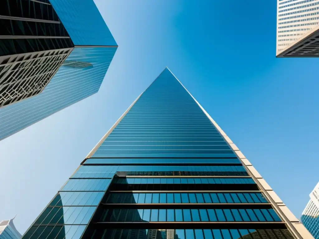 Vista impresionante del icónico Bank of China Tower en Hong Kong, diseñado por Pei Cobb Freed & Partners, resaltando su elegancia atemporal