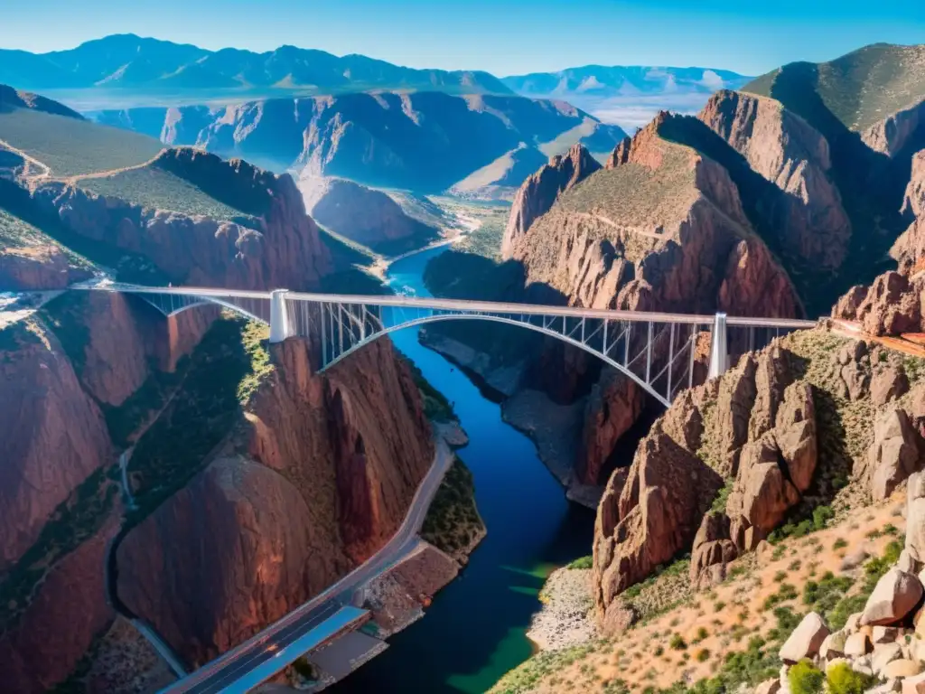 Vista impresionante del Puente Royal Gorge resaltando su diseño icónico y la tecnología de visualización para puentes icónicos