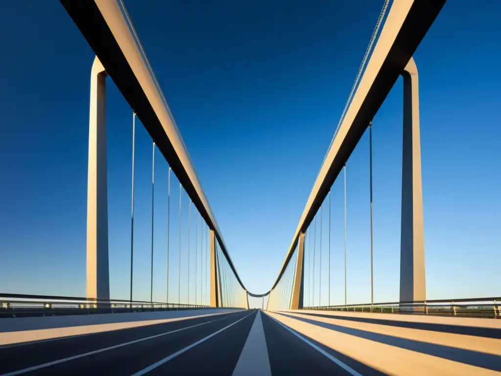 Vista impresionante del diseño de un puente moderno, destacando su red de cables y su arquitectura innovadora