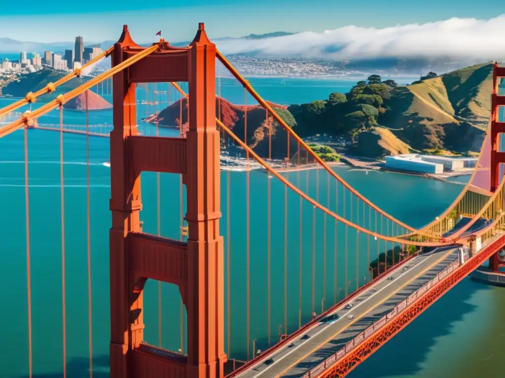 Vista impresionante del Puente Golden Gate con elementos de realidad aumentada, enriqueciendo la experiencia turística