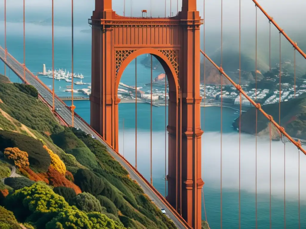 Vista impresionante del Puente Golden Gate en San Francisco, envuelto en la icónica neblina