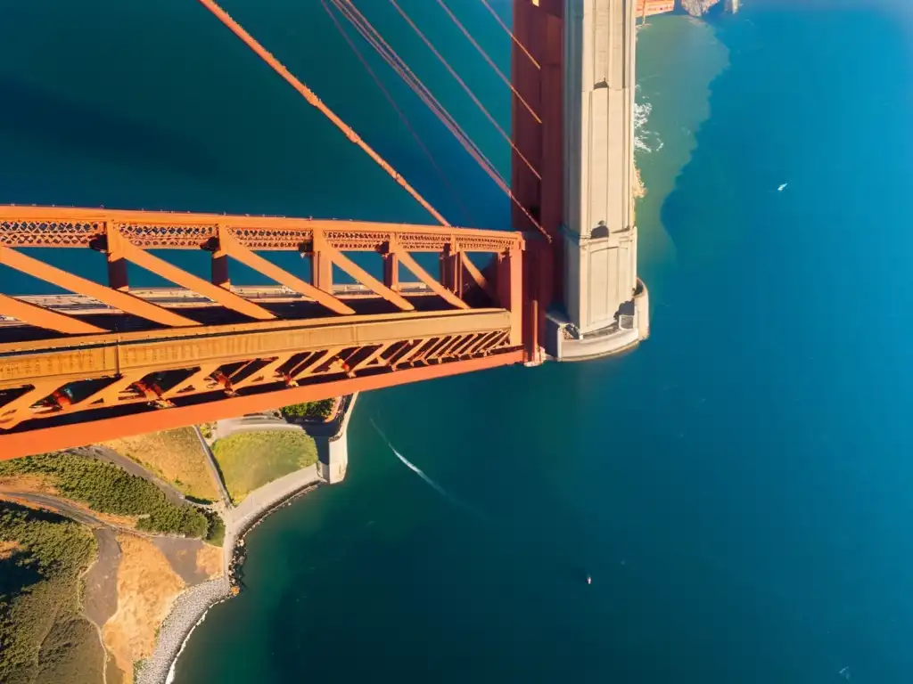 Vista impresionante de la estructura icónica del Puente Golden Gate en San Francisco, con la palabra clave 'Realidad mixta en puentes icónicos'