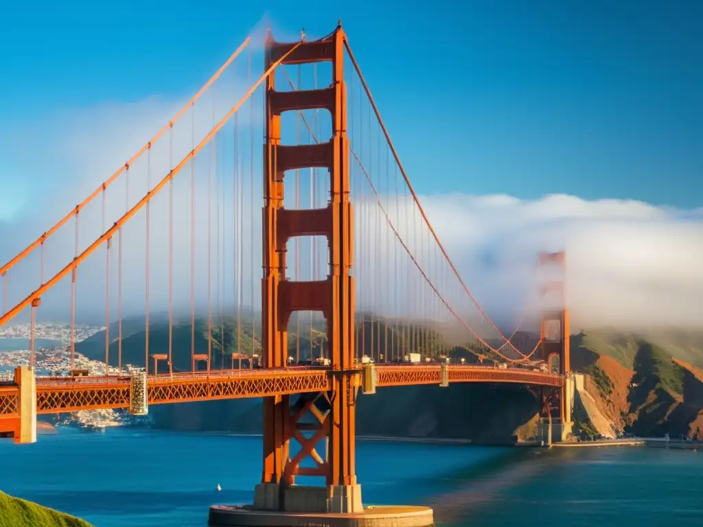 Vista impresionante del puente Golden Gate en San Francisco, resalta su estructura rojo anaranjada sobre aguas azules