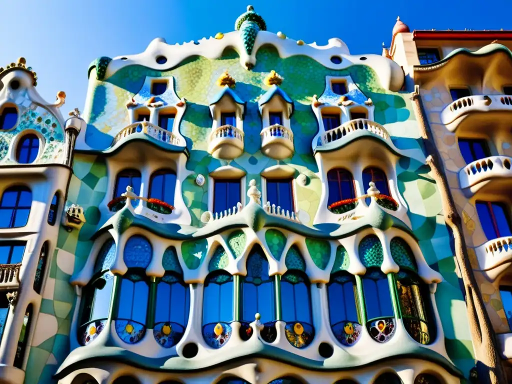 Vista impresionante de la fachada ornamentada y colorida de la Casa Batlló en Barcelona, España