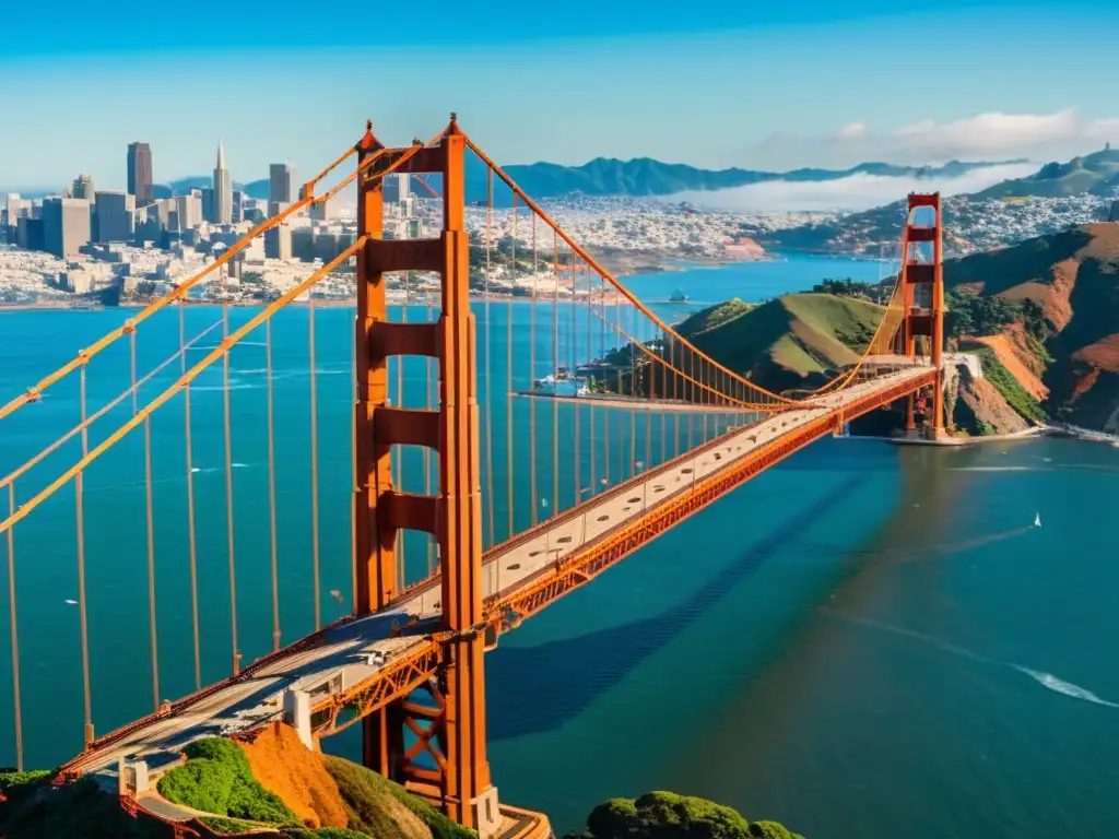 Vista impresionante del Puente Golden Gate en San Francisco, con el horizonte de la ciudad de fondo