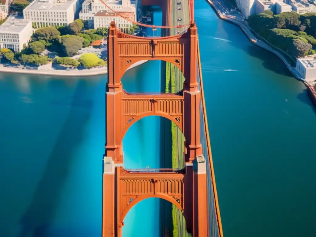 Vista impresionante del icónico Puente Golden Gate, resaltando sus detalles y su grandiosidad arquitectónica