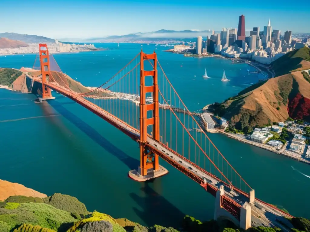 Vista impresionante del icónico Puente Golden Gate en San Francisco, una guía para explorar el Puente Golden Gate