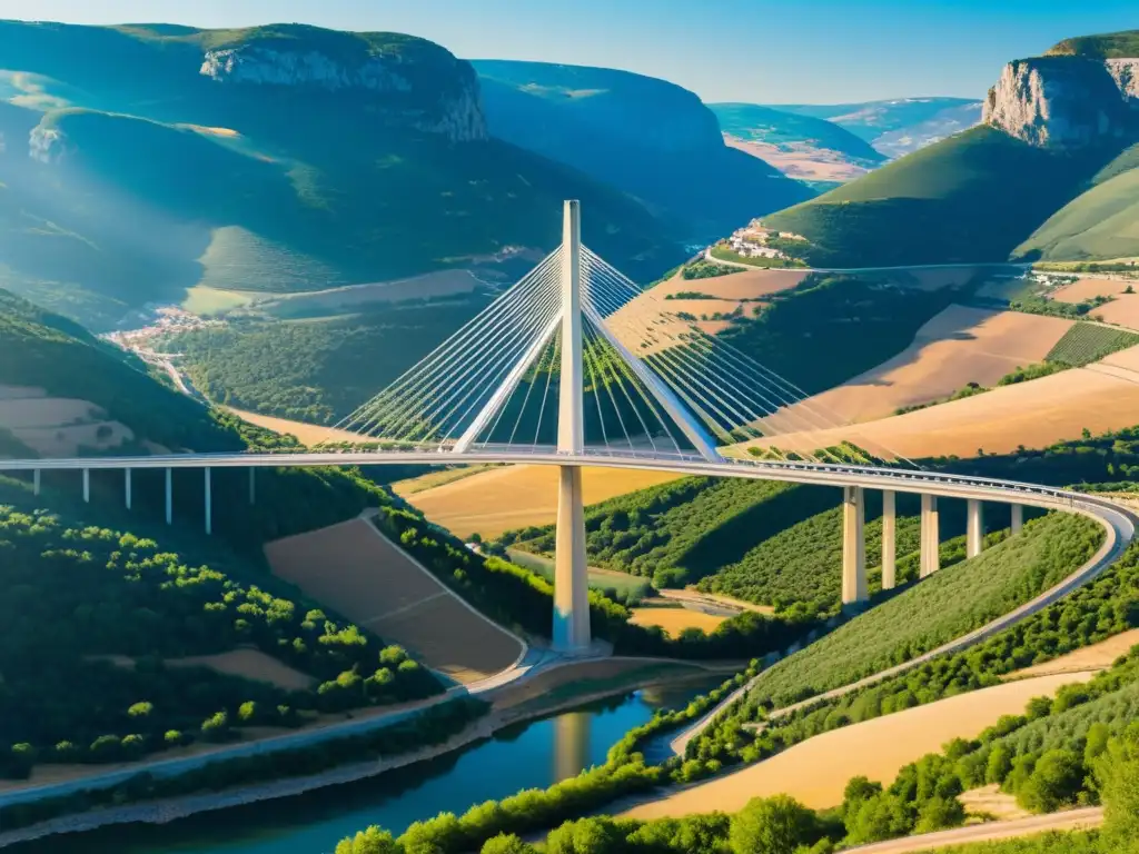 Vista impresionante del icónico Viaducto de Millau en Francia, destacando su diseño innovador y estructura imponente