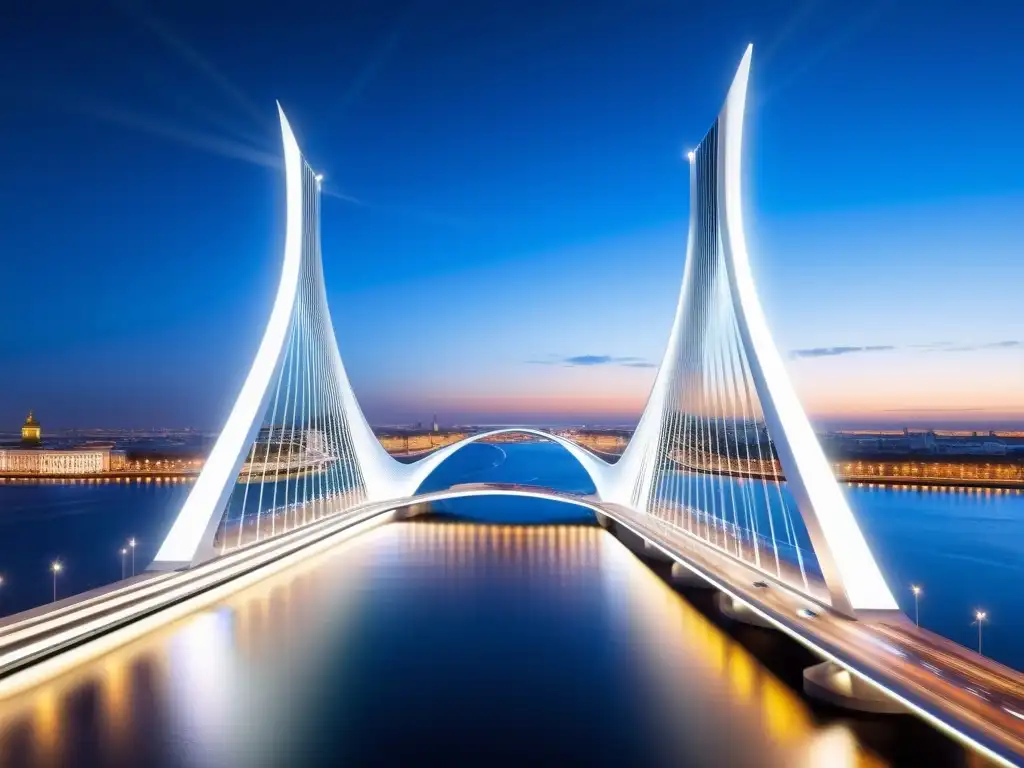 Vista impresionante del innovador diseño del puente del Lakhta Center en San Petersburgo, Rusia