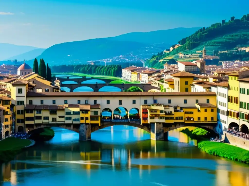 Vista impresionante del legado de Leonardo da Vinci en los puentes, con el icónico Ponte Vecchio en Florencia, Italia