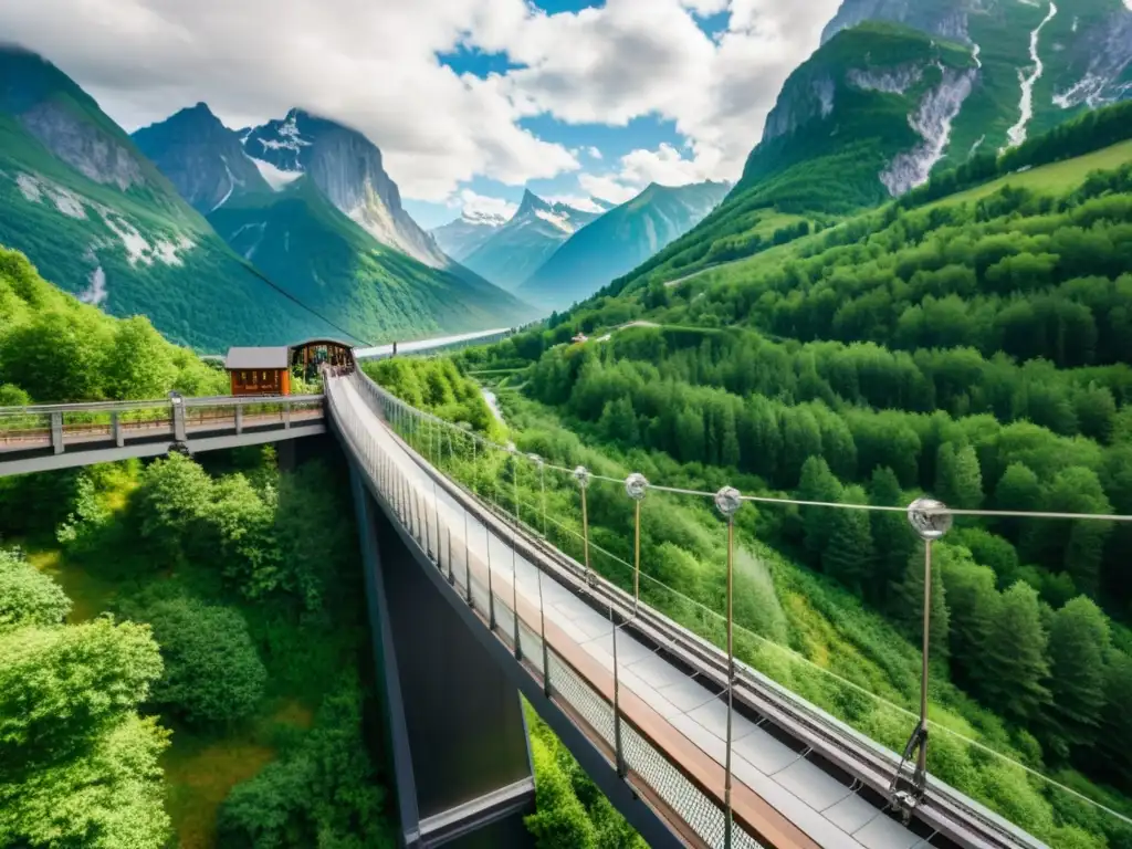 Vista impresionante del puente colgante peatonal Highline179 sobre el valle verde y los majestuosos Alpes austriacos