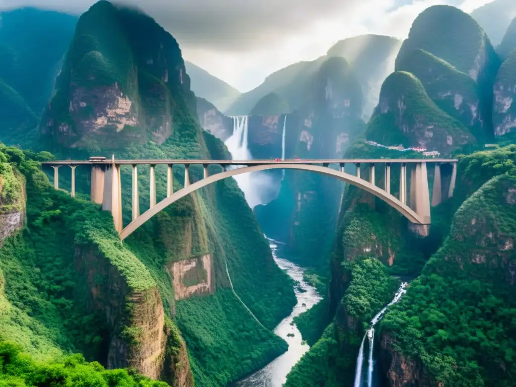 Vista impresionante del Puente de la Confianza en el Cañón del Sumidero, con hikers en la Ruta senderismo Puente de la Confianza