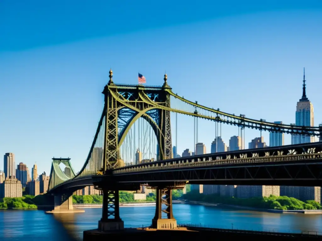 Vista impresionante del Puente de Queensboro, resaltando su historia y arquitectura icónica en el horizonte de la ciudad de Nueva York