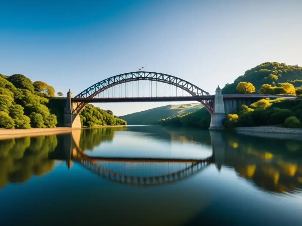 Vista impresionante de un puente icónico sobre un río, con detalles arquitectónicos y atmósfera grandiosa