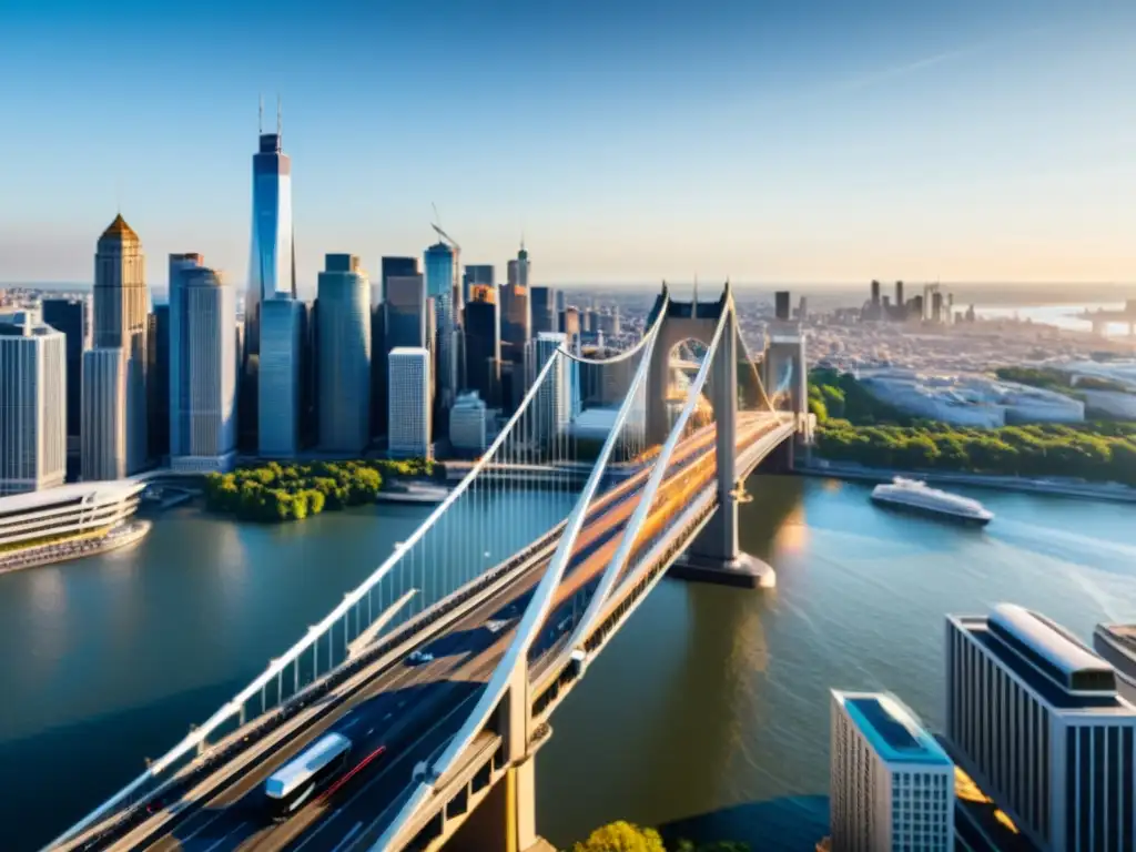 Vista impresionante de un puente icónico en una bulliciosa ciudad, capturando la esencia de la realidad aumentada para puentes icónicos