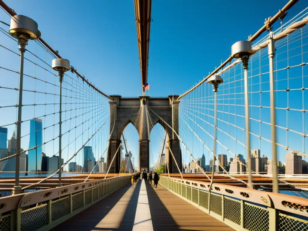 Vista impresionante del Puente de Brooklyn y su legado ecológico, con detalles arquitectónicos y la exuberante vegetación del parque