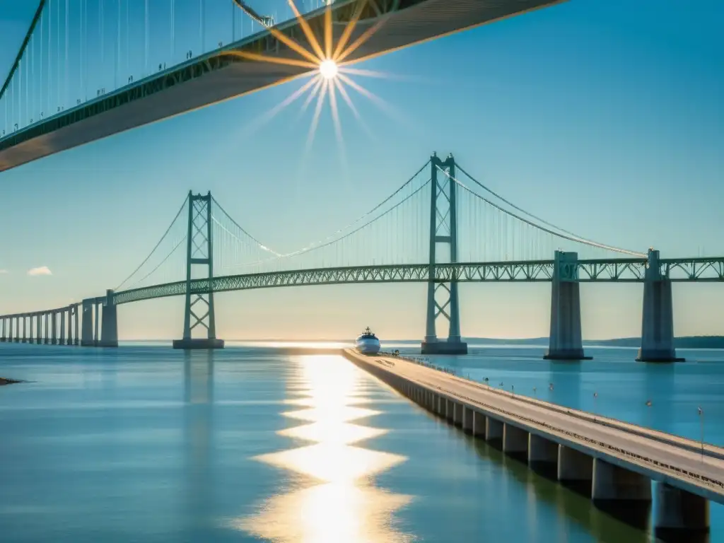 “Vista impresionante del Puente Bahía Chesapeake, majestuoso y expansivo sobre aguas relucientes, bañado por la luz del sol