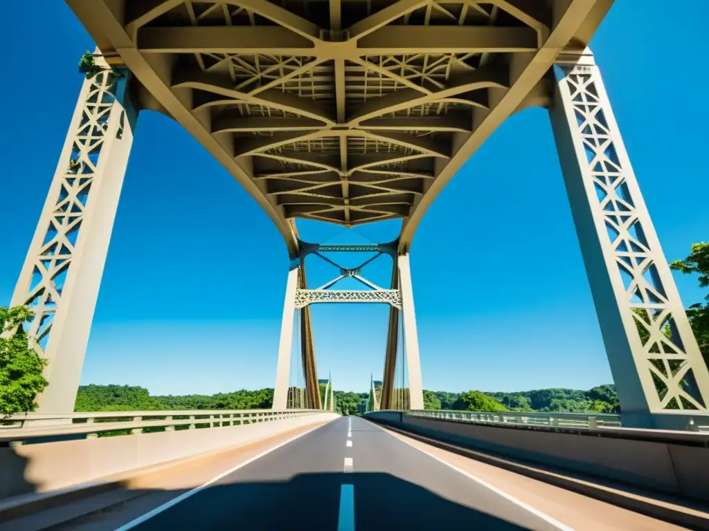 Vista impresionante de un puente majestuoso sobre un río, rodeado de exuberante vegetación y cielo azul