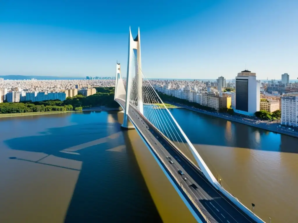 Vista impresionante del Puente de la Mujer en Buenos Aires con festivales culinarios y skyline de la ciudad