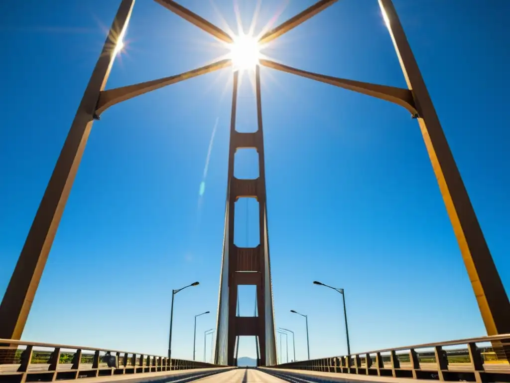 Vista impresionante del Puente Nueva Gales desde abajo, resaltando su estructura de acero contra el cielo azul