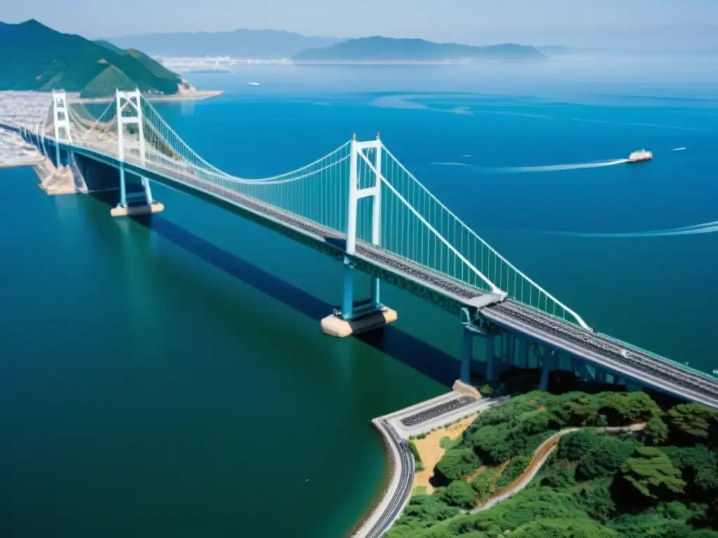 Vista impresionante del Puente Akashi Kaikyo con realidad aumentada en puentes icónicos