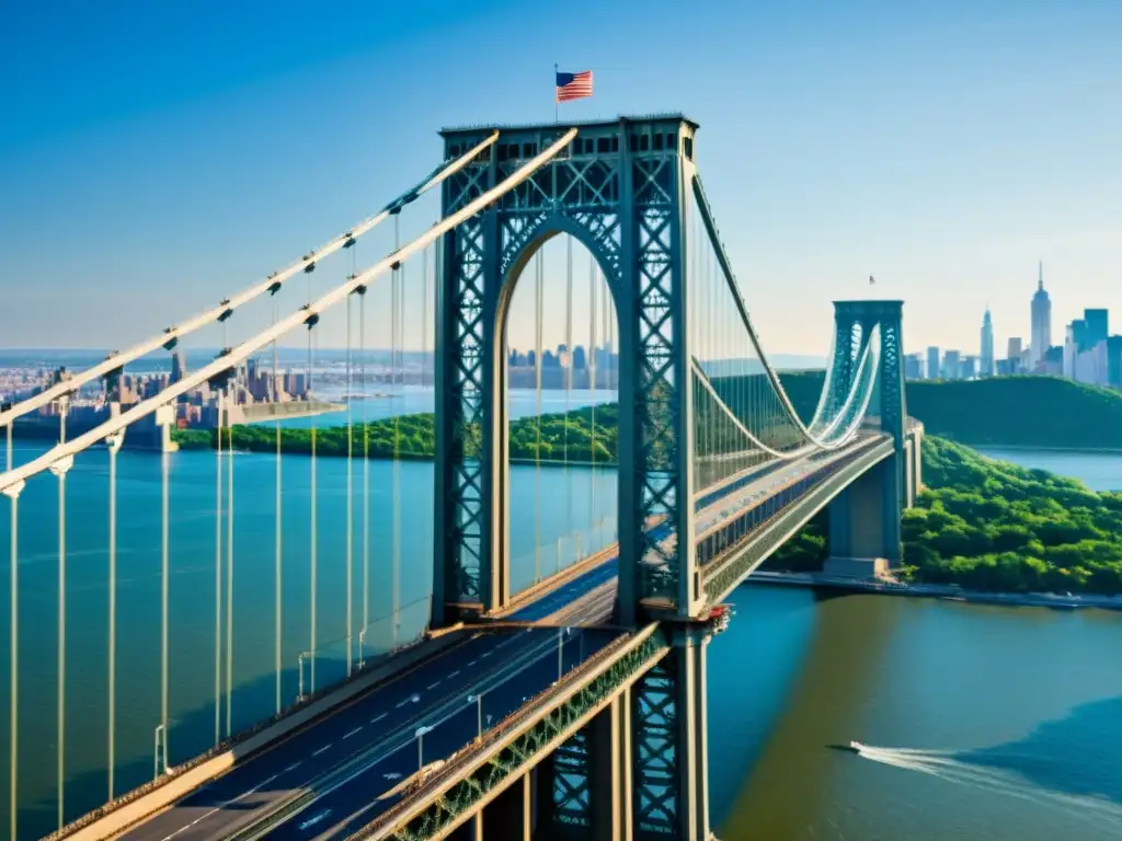 Vista impresionante del Puente George Washington sobre el río Hudson en Nueva York, uno de los ingenieros de puentes más icónicos