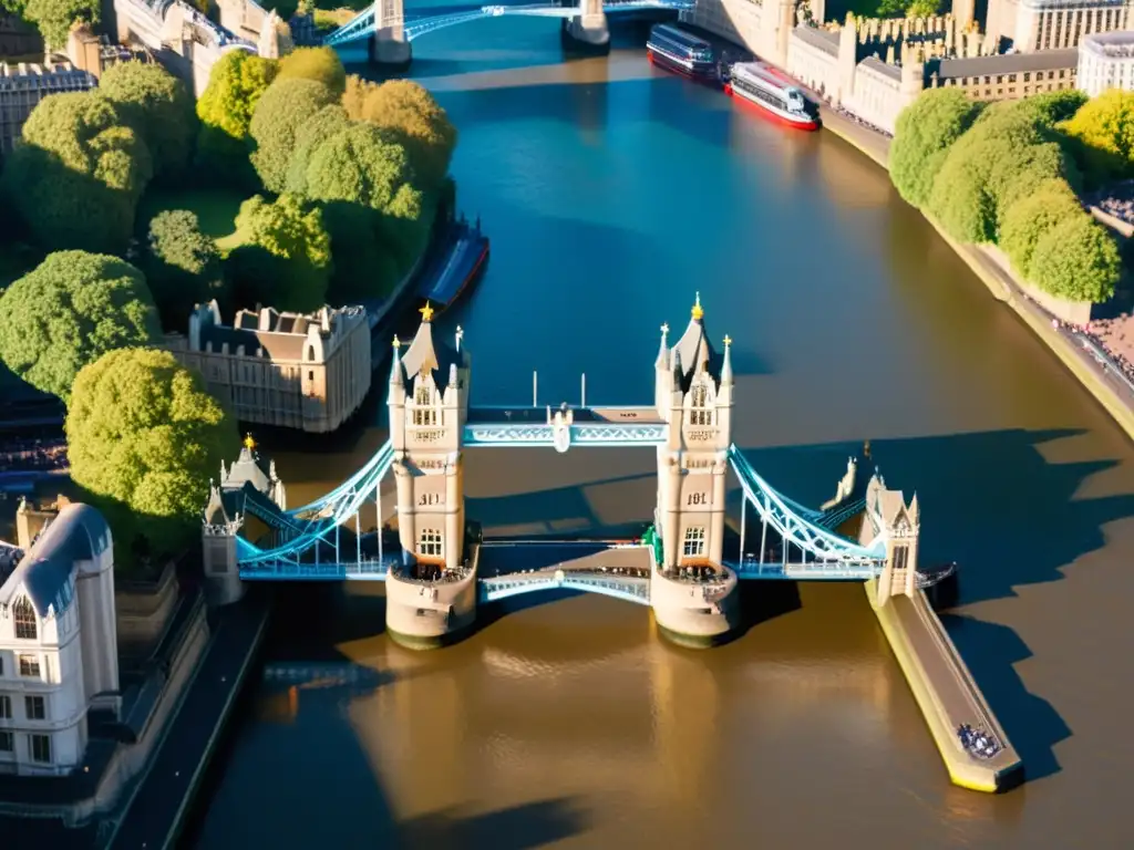 Vista impresionante del Puente de la Torre de Londres, capturando su majestuosidad y su papel histórico en el paisaje urbano