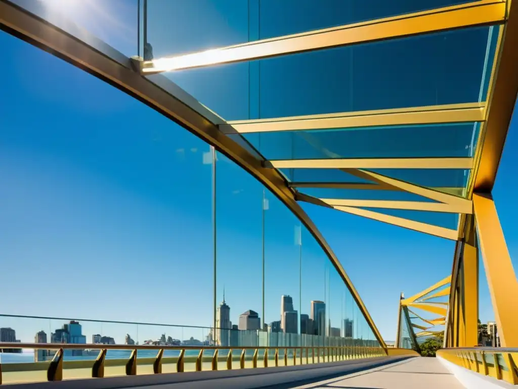 Vista impresionante del puente de vidrio estructural en contraste con el paisaje urbano y natural, destacando su transparencia y fuerza