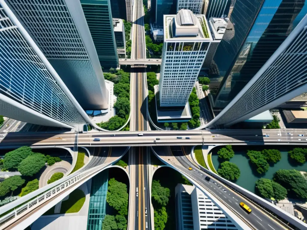 Vista impresionante de puentes en rascacielos diseño, bañados por la cálida luz del sol, conectando edificios modernos y la bulliciosa ciudad