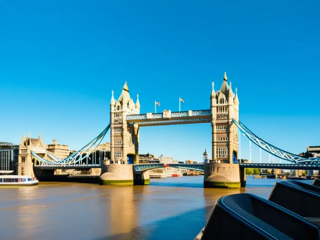 Vista impresionante del icónico Tower Bridge en Londres con realidad aumentada en puentes icónicos