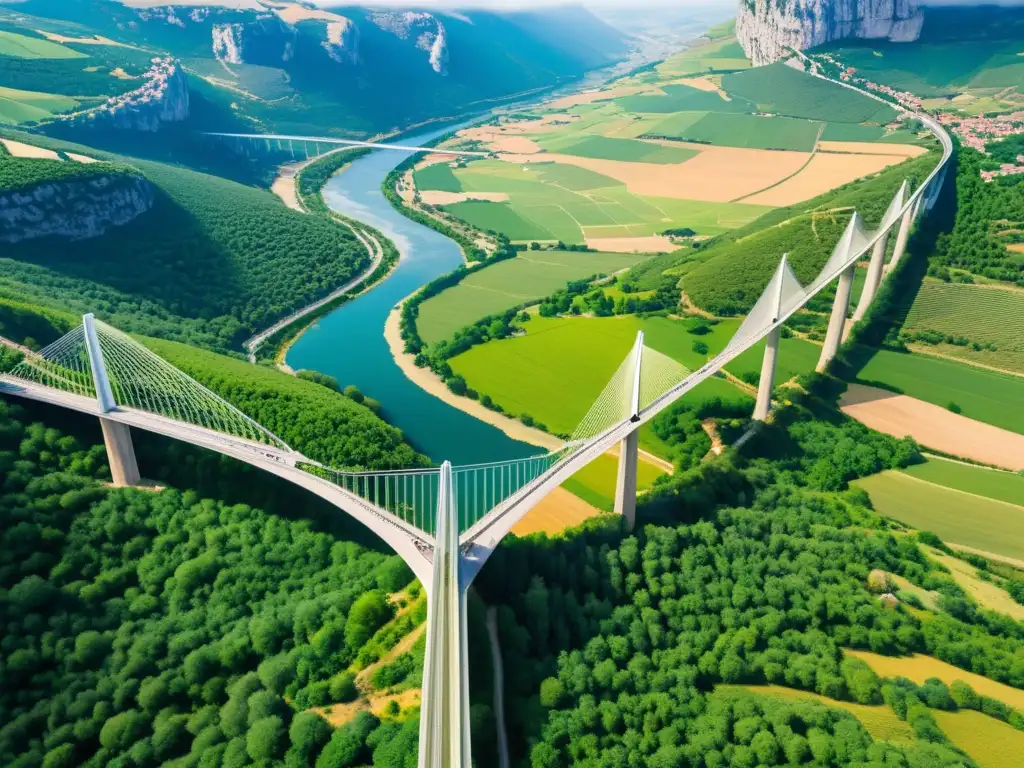 Vista impresionante del Viaducto de Millau en Francia, integrando espacios naturales en su diseño