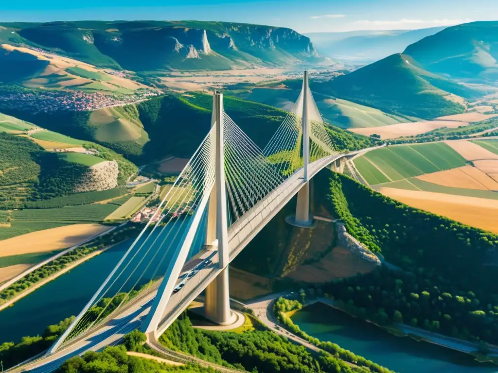 Vista impresionante del Viaducto de Millau en Francia, simbolizando la evolución de los puentes a través del tiempo