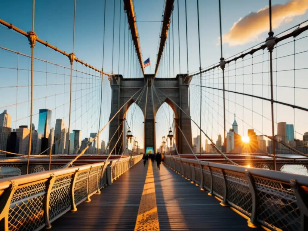 Vista majestuosa del Puente de Brooklyn al atardecer, con Manhattan de fondo