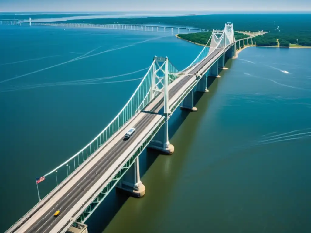 Vista panorámica impresionante del Puente Bahía Chesapeake, con detalles arquitectónicos y paisaje natural