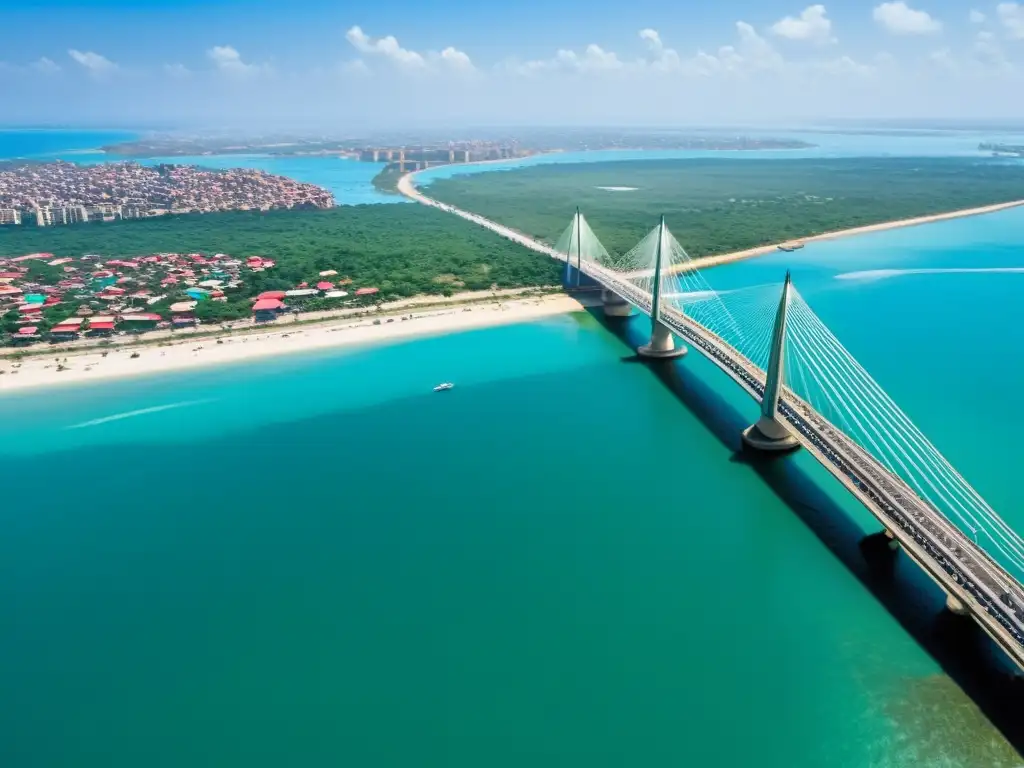 Vista panorámica del Puente de Kigamboni en Tanzania, conectando la ciudad con la tradición pesquera local y la modernidad urbana