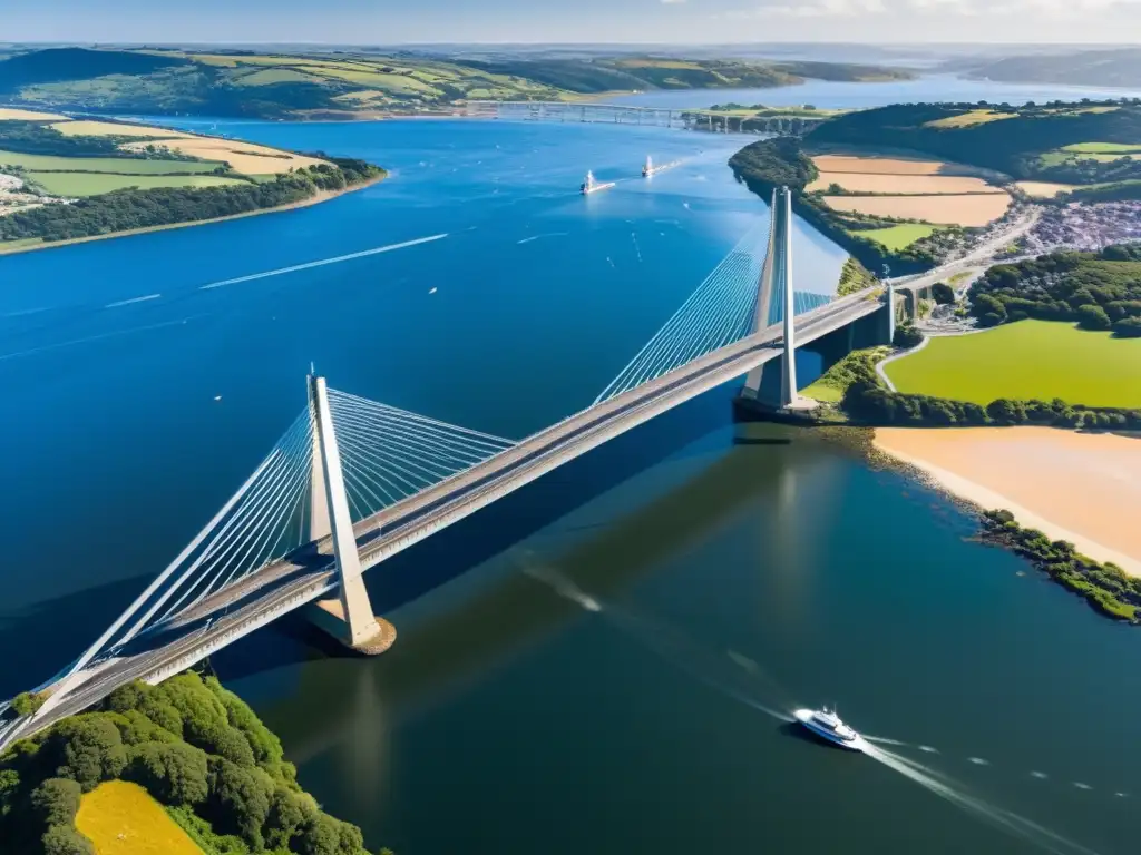 Vista panorámica del Puente Tamar con travesía a pie, resaltando la belleza natural y arquitectónica