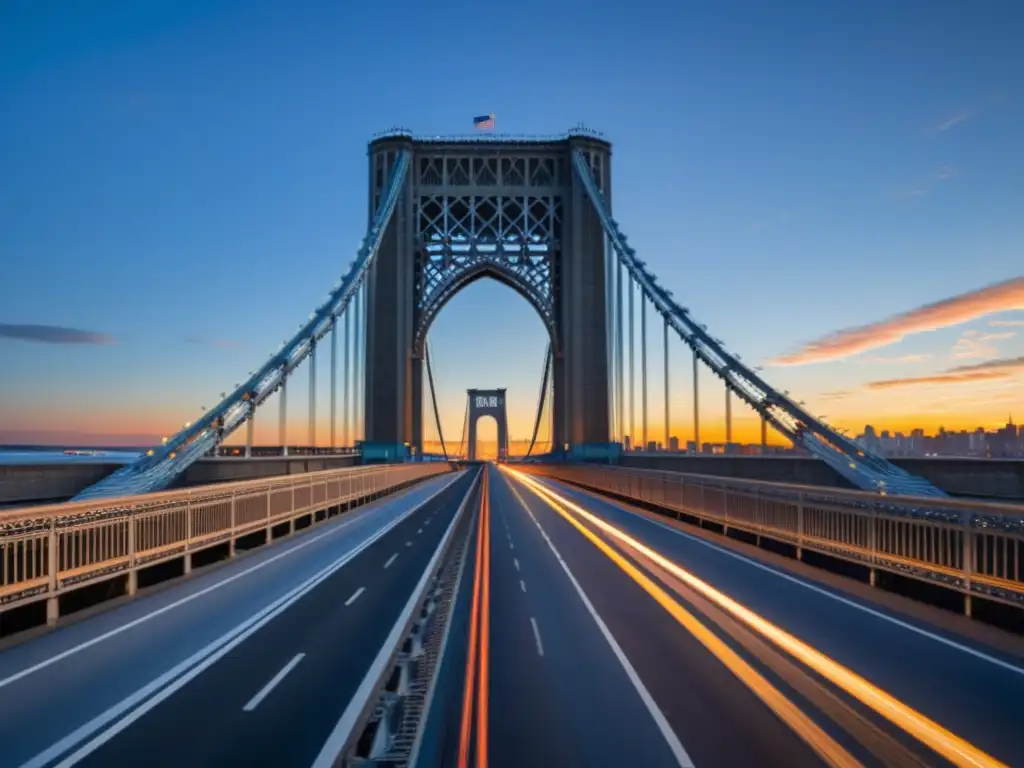 Vista del Puente George Washington al atardecer, con el resplandor cálido del sol