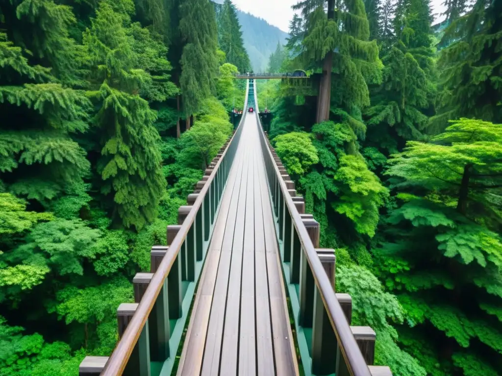 Vista del puente colgante Capilano en Vancouver, Canadá, sobre el exuberante bosque