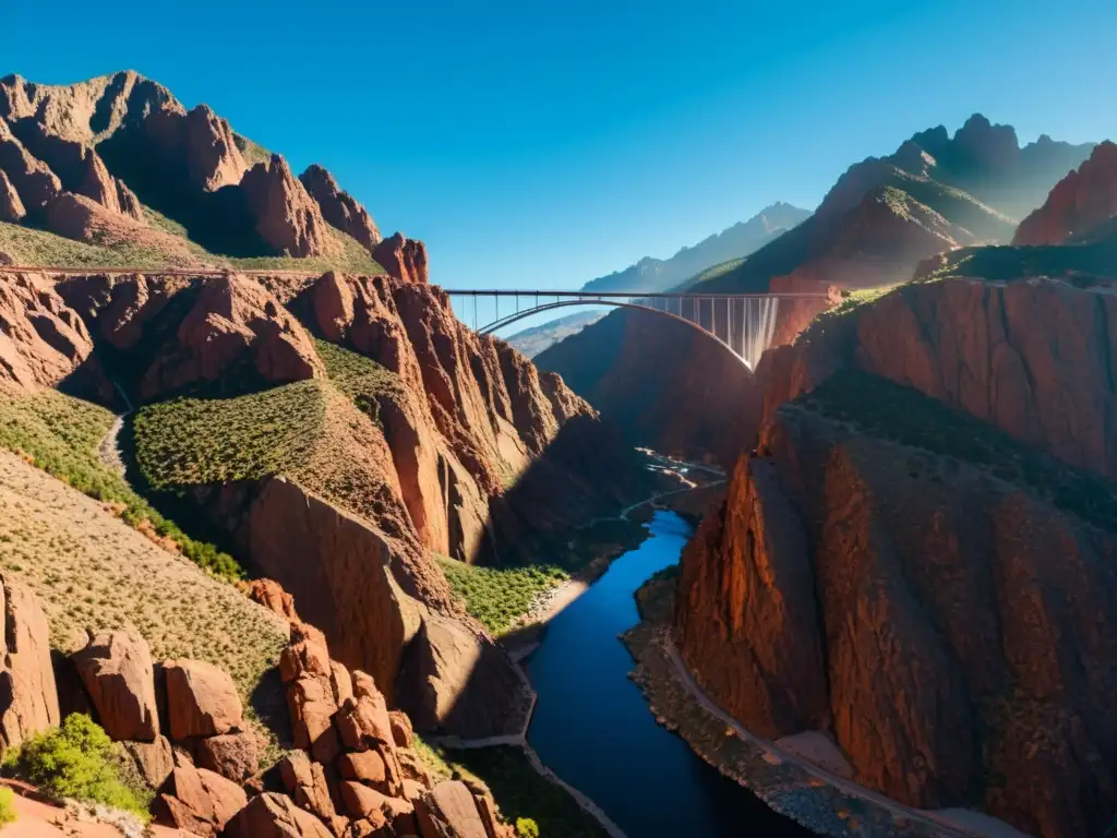 Vista 3D ultradetallada del Puente Royal Gorge suspendido sobre el cañón, capturando su arquitectura y la belleza natural