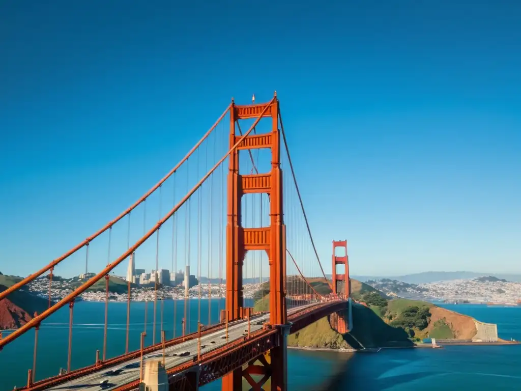 Vista única del Puente Golden Gate en San Francisco, con detalles en realidad aumentada en puentes icónicos