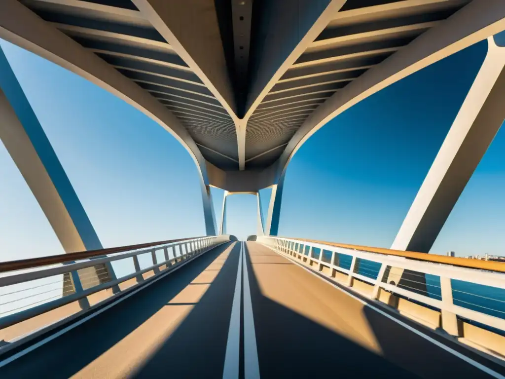 Vista única de un puente icónico fusionando arquitectura tradicional con tecnología moderna, reflejando exploración arquitectónica puentes icónicos